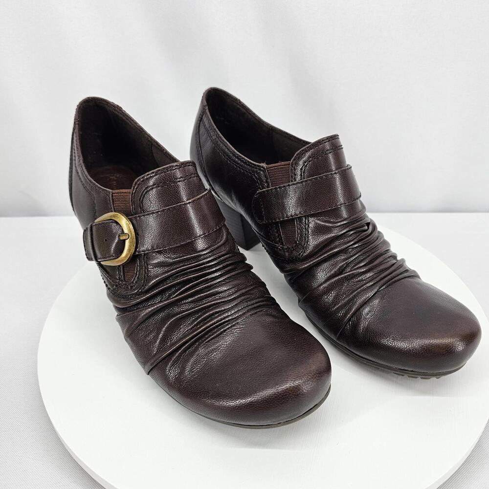 BEAR TRAPS Leather Tamra Monk Shoes Womens Sz 8 M 2.5" Heel Buckle Brown br5240